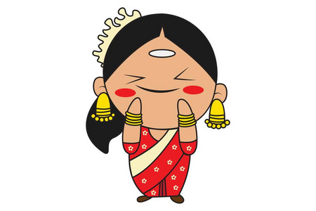 矢量卡通插图南印度妇女快乐。 孤立在白色背景上。