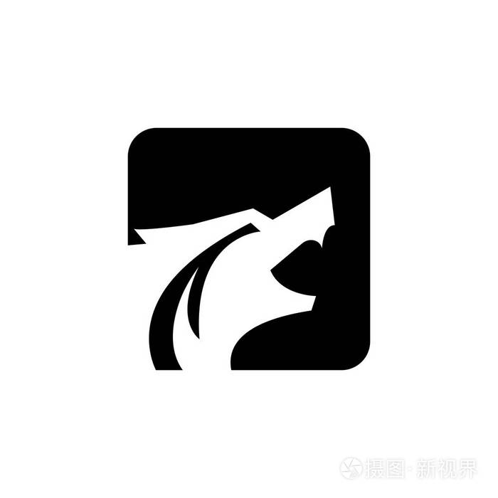 矢量狼广场标志设计模板. 狼的插图与方形字母黑色.