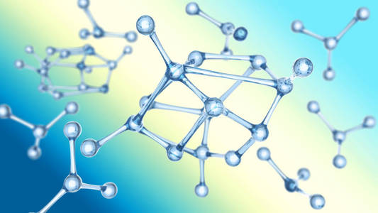 用于科学或医学背景的分子或原子抽象结构的蓝色三维插图