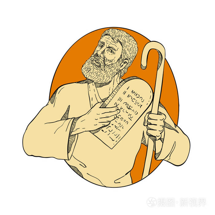绘制草图风格的插图摩西先知在亚伯拉罕宗教.