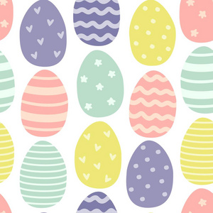 复活节无缝图案与彩色鸡蛋。 完美的壁纸礼品纸网页背景春季贺卡。 矢量图。