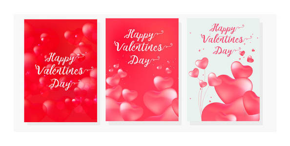 s Day set cards with calligraphy text and red baloon hearts. Vec