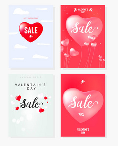 s Day set of sale banners with calligraphy text and red baloon h