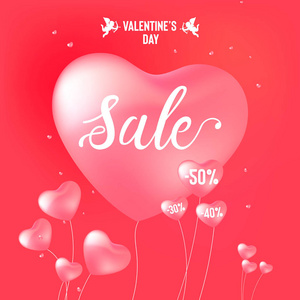 s Day sale banner with calligraphy text and red baloon hearts. V