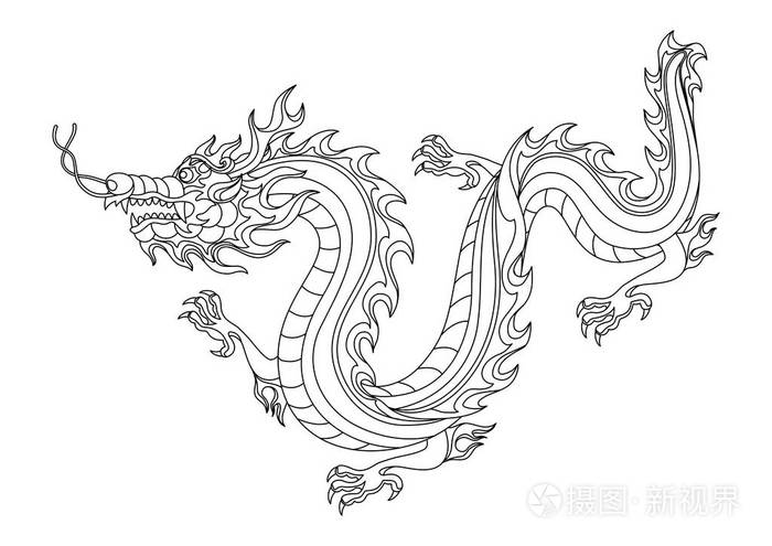 中国龙的插图. 印刷和绘图用着色页. 传统的中国符号.