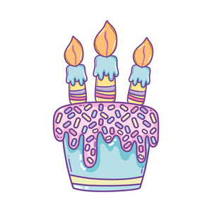 生日蛋糕与蜡烛可爱卡通矢量插图平面设计