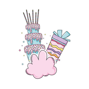 生日蛋糕和云可爱卡通礼品盒