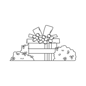 灌木丛之间的生日礼品盒卡通矢量插图