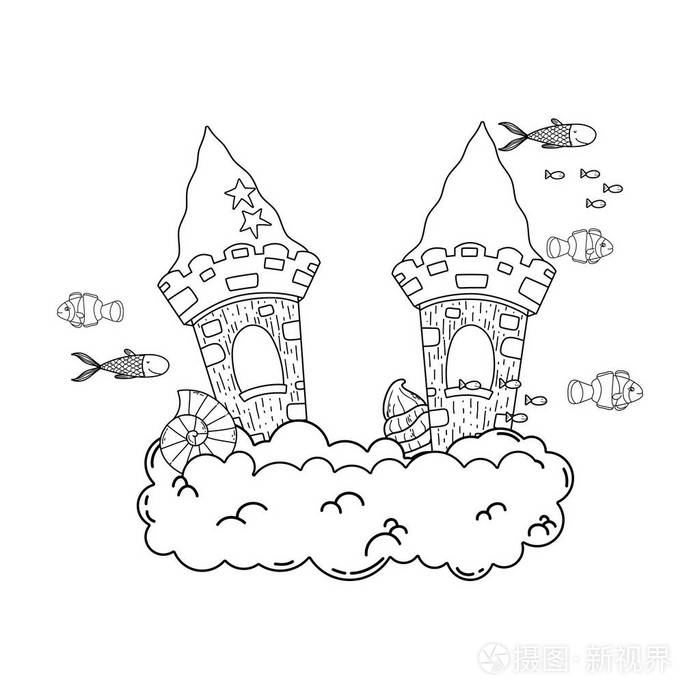 水族馆城堡装饰海底矢量图设计