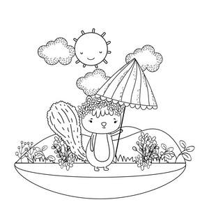 带伞的可爱小花栗鼠现场矢量插图设计