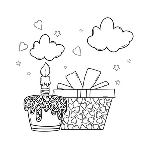 生日快乐蛋糕和礼品盒动画片矢量图平面设计