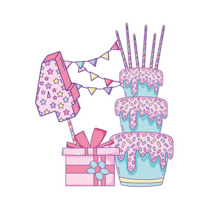 生日快乐蛋糕及礼品盒四号摊位道具卡通矢量图平面设计
