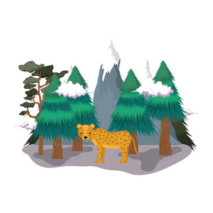 可爱的猎豹在景观矢量插图设计中
