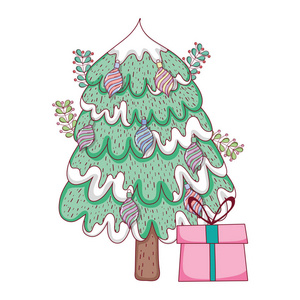 圣诞树快乐礼物矢量插图设计