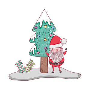 可爱的圣诞圣诞圣诞老人克劳斯松树矢量插图设计