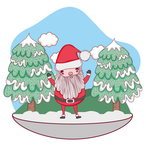 圣诞老人与树在雪景矢量插图设计