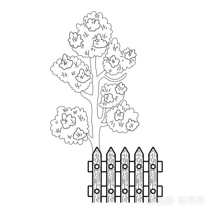 篱笆矢量图设计的乔木植物插画-正版商用图片179aw1-摄图新视界