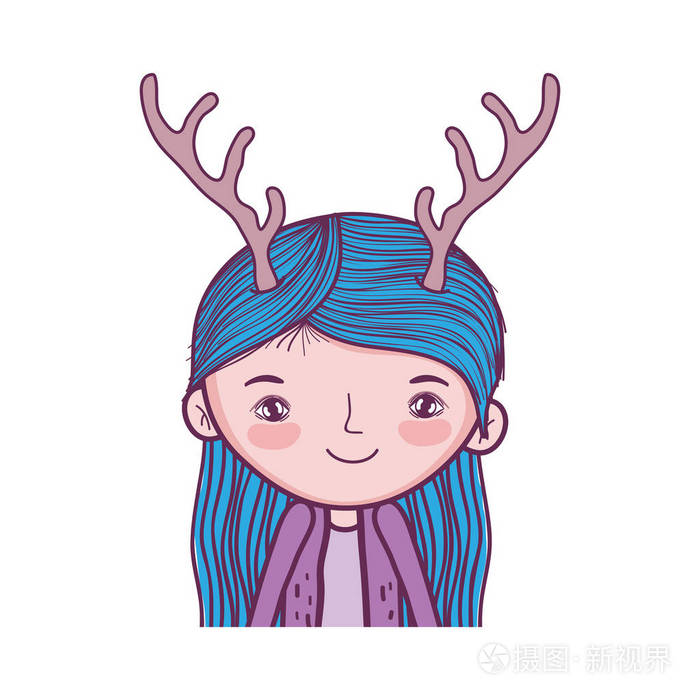 可爱的小仙女鹿角字符矢量插图设计
