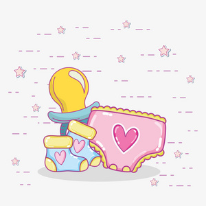 婴儿淋浴玩具和庆祝可爱卡通矢量图平面设计