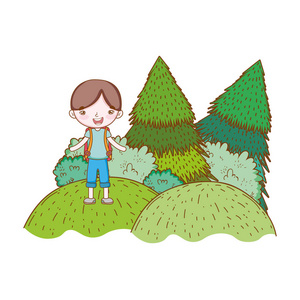 旅行者生态旅游男孩乔灌木矢量插图平面设计