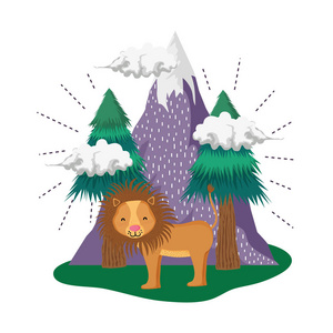 可爱的狮子在景观矢量插图设计