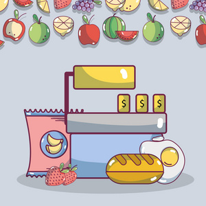 食品和超市购物矢量图平面设计