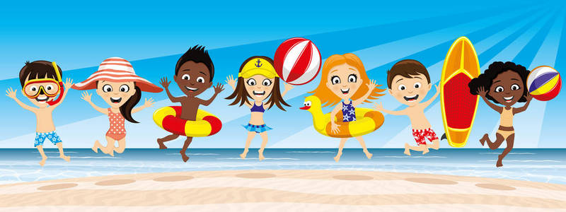 暑假在沙滩上和一群快乐的小朋友跳一跳..