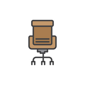 执行座椅填充轮廓图标线矢量标志线性彩色象形文字隔离在白色上。 办公椅符号标志插图。 像素完美矢量图形