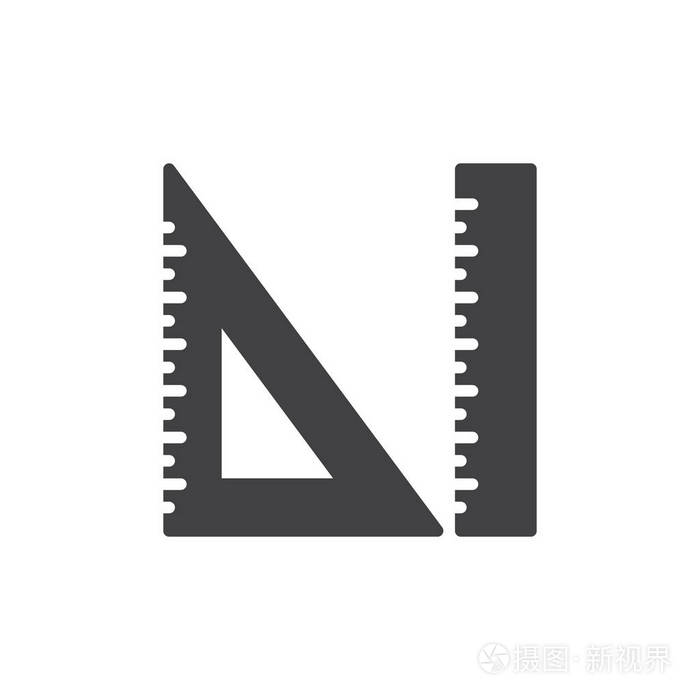 测量和三角尺图标矢量填充平面标志固体象形文字隔离在白色上符号标志
