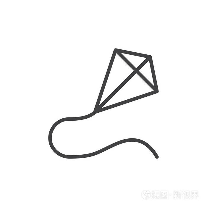 风筝线图标轮廓矢量符号线性风格象形文字隔离在白色上.