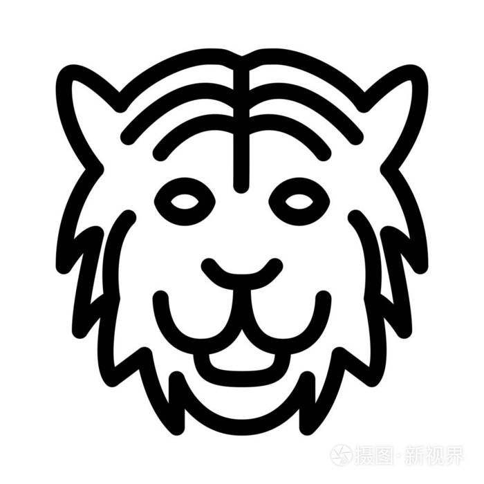野生动物老虎简单线条插图