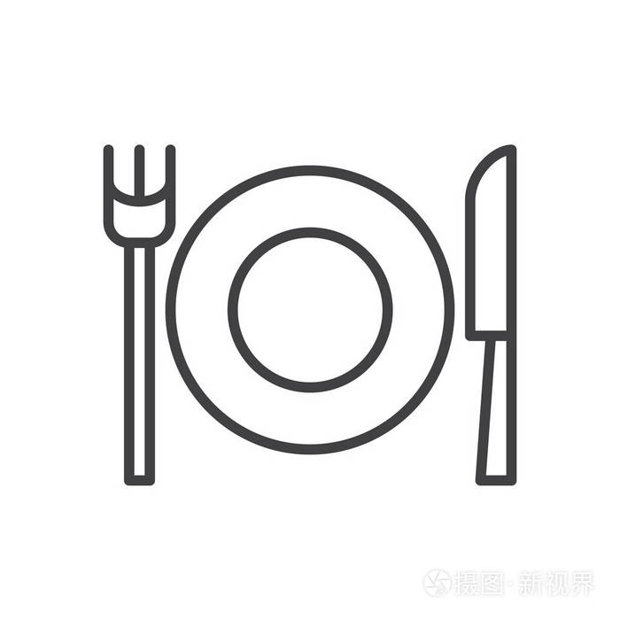 刀叉菜线图标轮廓矢量符号线性样式象形文字隔离在白色上.