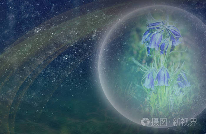 蓝色红色外星叶的宇宙植物自然背景. 其他行星上的生命.