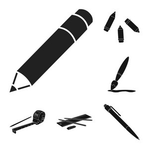 铅笔和削尖标志的矢量插图。一套用于网络的铅笔和彩色股票符号