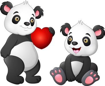 可爱的熊猫情侣相爱了