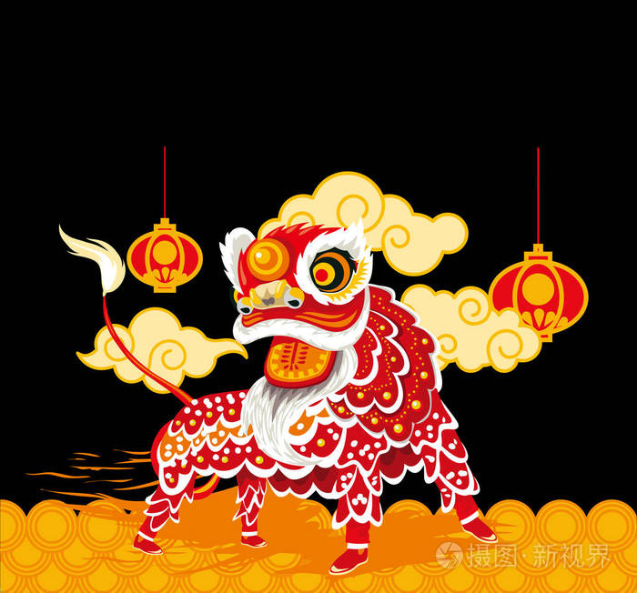 中国新年狮子红亚洲繁荣插图