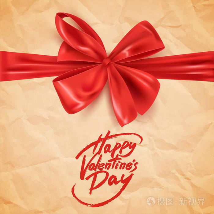 s day postcard with decorative red bow, vector illustration