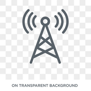 无线电天线图标。 无线电天线设计理念来自通信采集。 透明背景上的简单元素矢量插图。