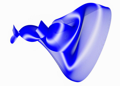 白色背景上纤维的蓝色抽象图形。3D渲染