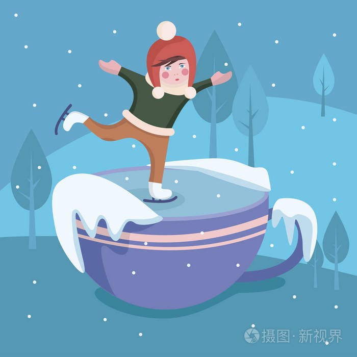 女孩在冰上滑冰插画-正版商用图片17cfwa-摄图新视界