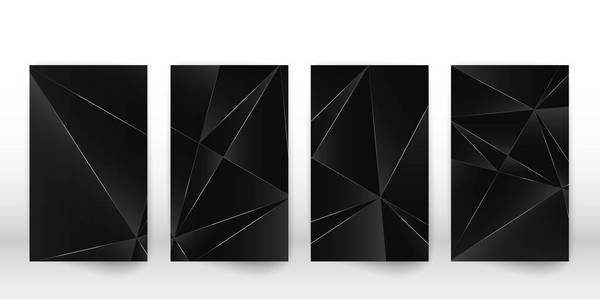抽象多边形模式。 豪华暗盖设计与几何银色形状。 多边形覆盖模板。 矢量图。