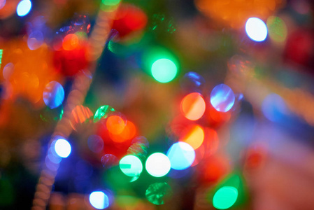 圣诞树在温暖的光线内部