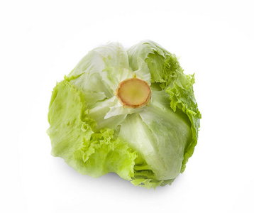 白色背景上的绿色冰山生菜。
