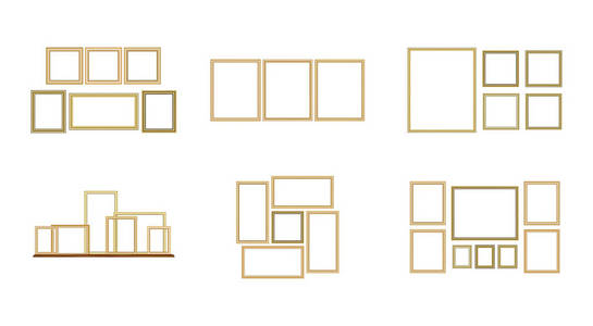 一套装饰框架图片与黄金边框矢量设计与复制空间溢价概念。
