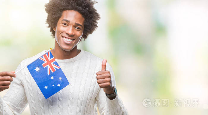 美国黑人国旗澳大利亚孤立的背景快乐的大微笑,做好的