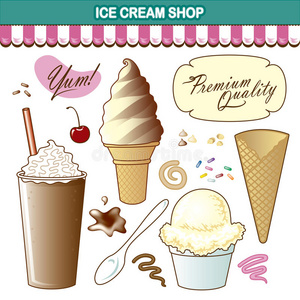 冰淇淋店插图套装配料图片