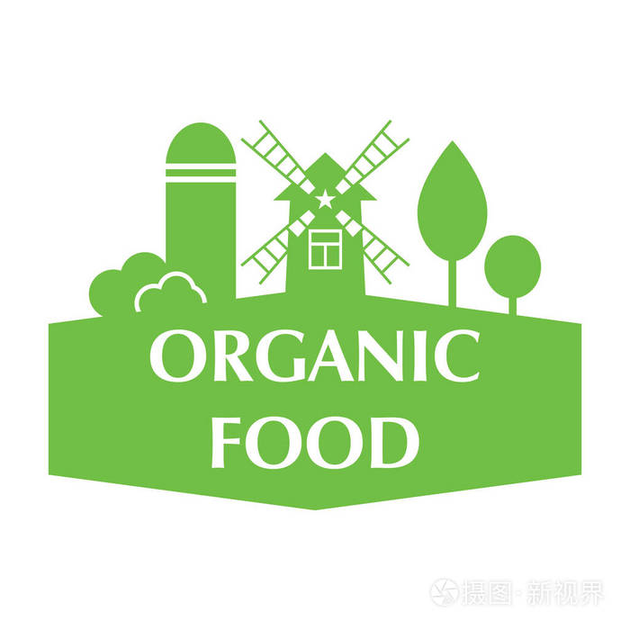 具有农场景观的模板.有机和天然农产品的标签.