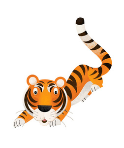 儿童白色背景插图中带有老虎的卡通场景