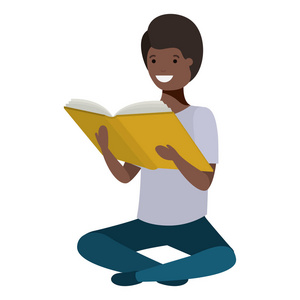 年轻的黑人学生坐在阅读书