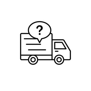 送货卡车问号图标。 装运物品检查插图。 简单的轮廓矢量符号设计。